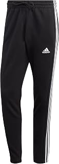 adidas Men's Essentials French Terry Tapered Elastic Cuff 3-Stripes Pants, Black/White, L