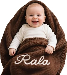 Personalized Embroidered Baby Blanket, 40 * 30" Cotton Knit Swaddle | Customized Handmade Receiving Nursery Chunky Blankets with Name, Newborn, Birthday Gifts for Boys/Girls