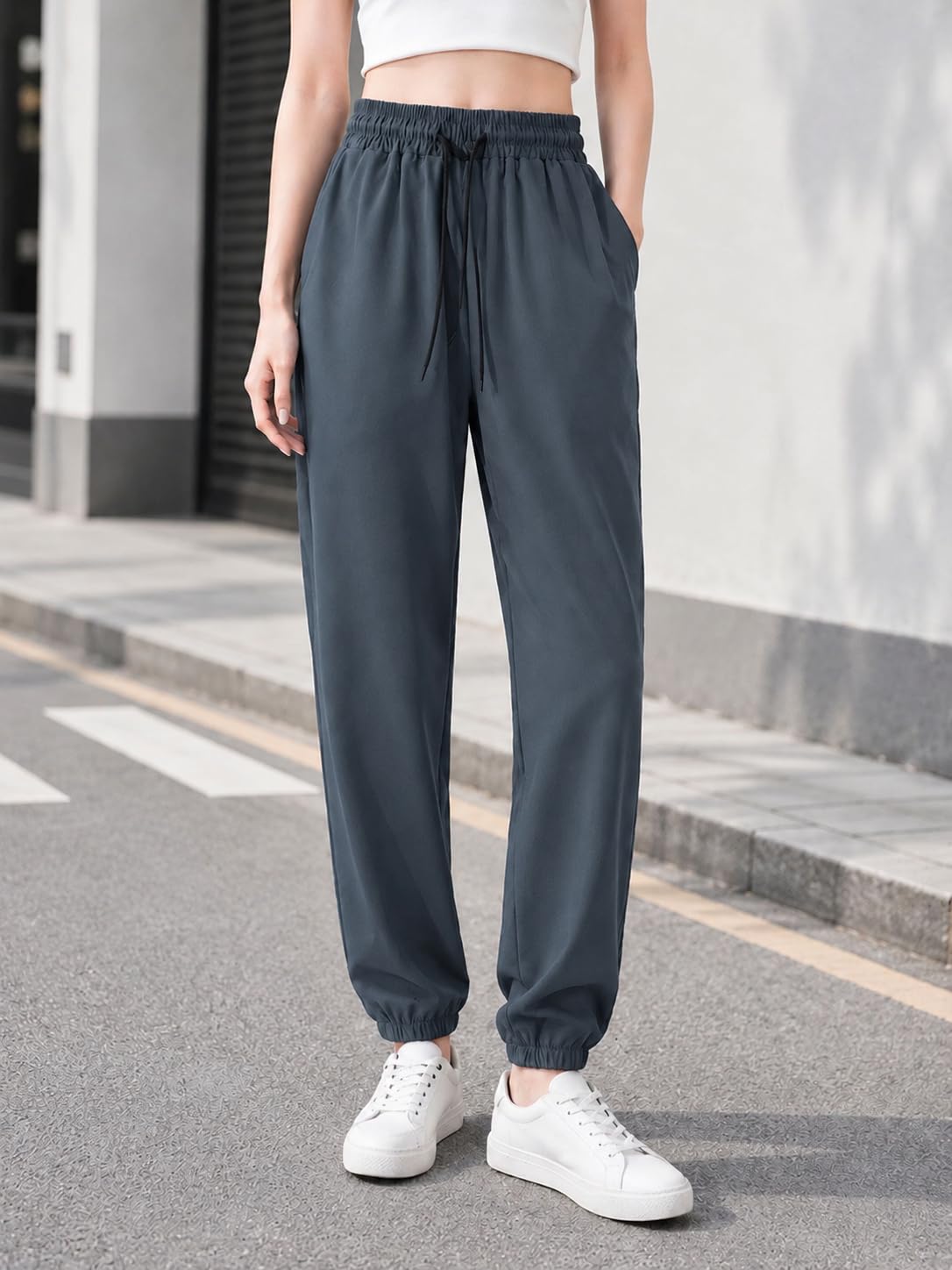 Women Sports Pants with Pockets Drawstring Waist Sweatpants Gym Running Casual S