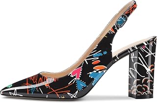 CASTAMERE Women's High Chunky Wide Heel Pointed Toe Slingback Pumps Slip-on Ankle Strap Dress Clear Sandals 8.5CM Heels