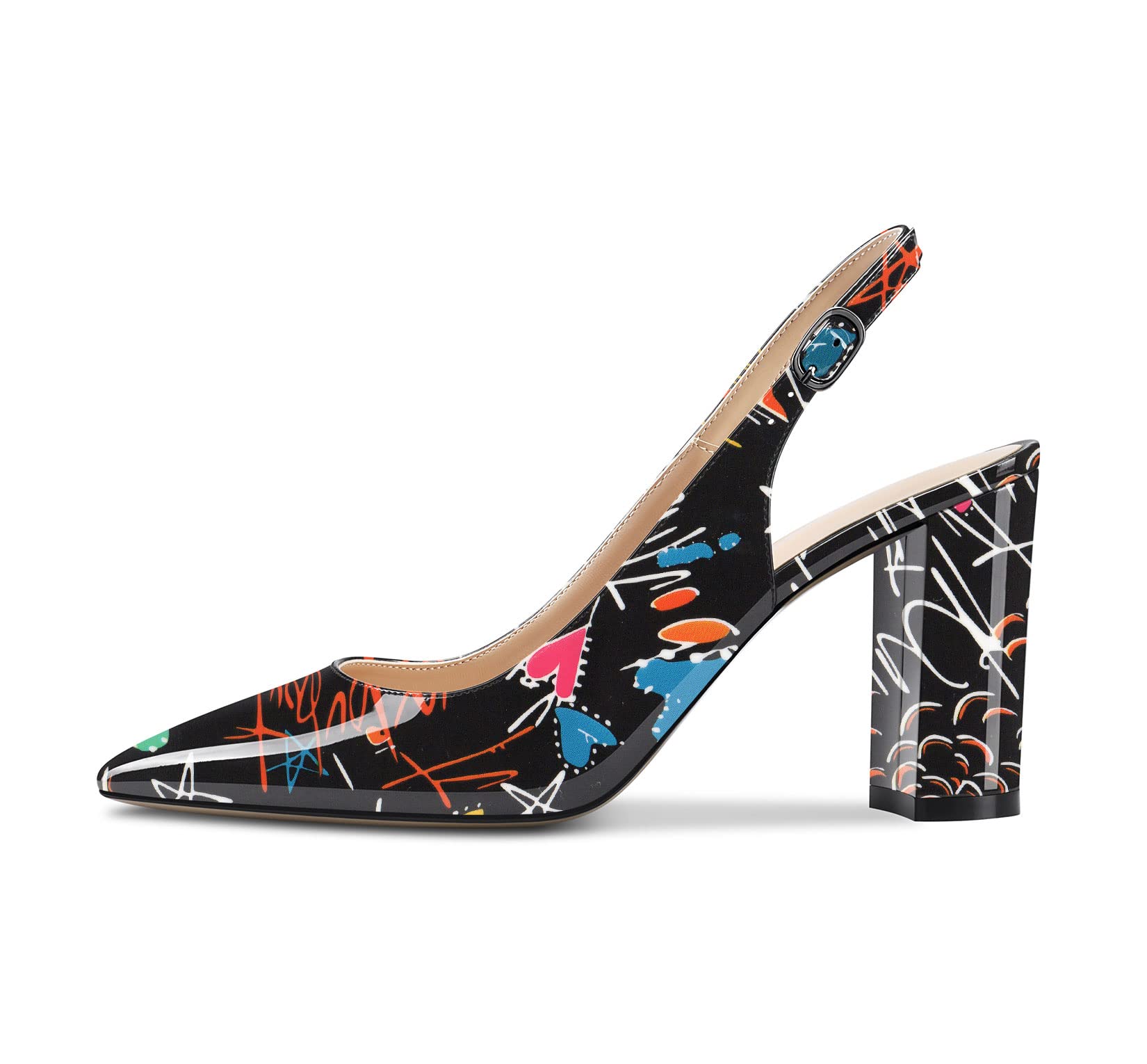 CASTAMERE Women's High Chunky Wide Heel Pointed Toe Slingback Pumps Slip-on Ankl