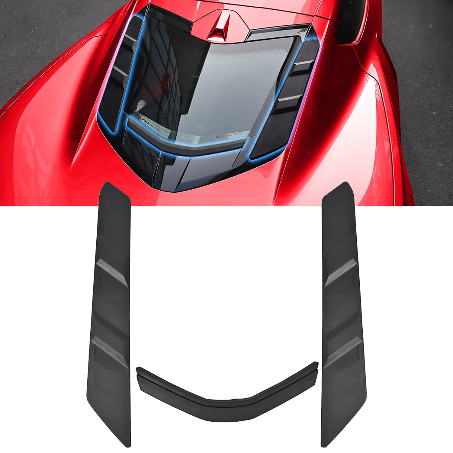 BILLFARO Black Dry Bay Vent Blocks and Rear Window Spoiler for Corvette C8 Sting