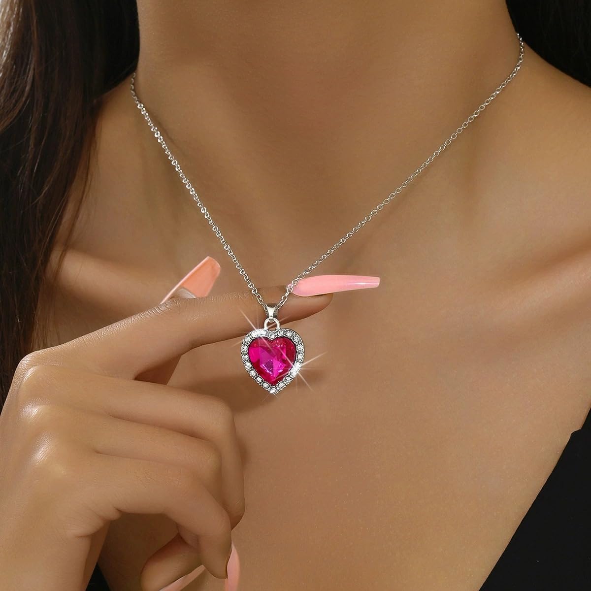 Silver Heart Necklace for Women Dainty Layered Chain Long Choker Jewish Friendsh