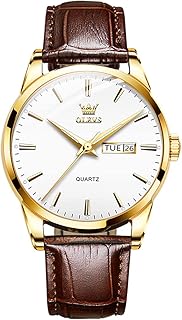 OLEVS Men's Watch, Stainless Steel Analog Quartz Watch with Classic Arabic Numerals Waterproof Luminous Day and Date Leather Watch for Men