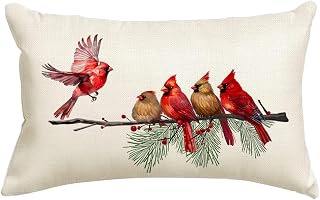 RABUSOFA Christmas Throw Pillow Covers 12x20 Cardinal Birds Holiday Decor