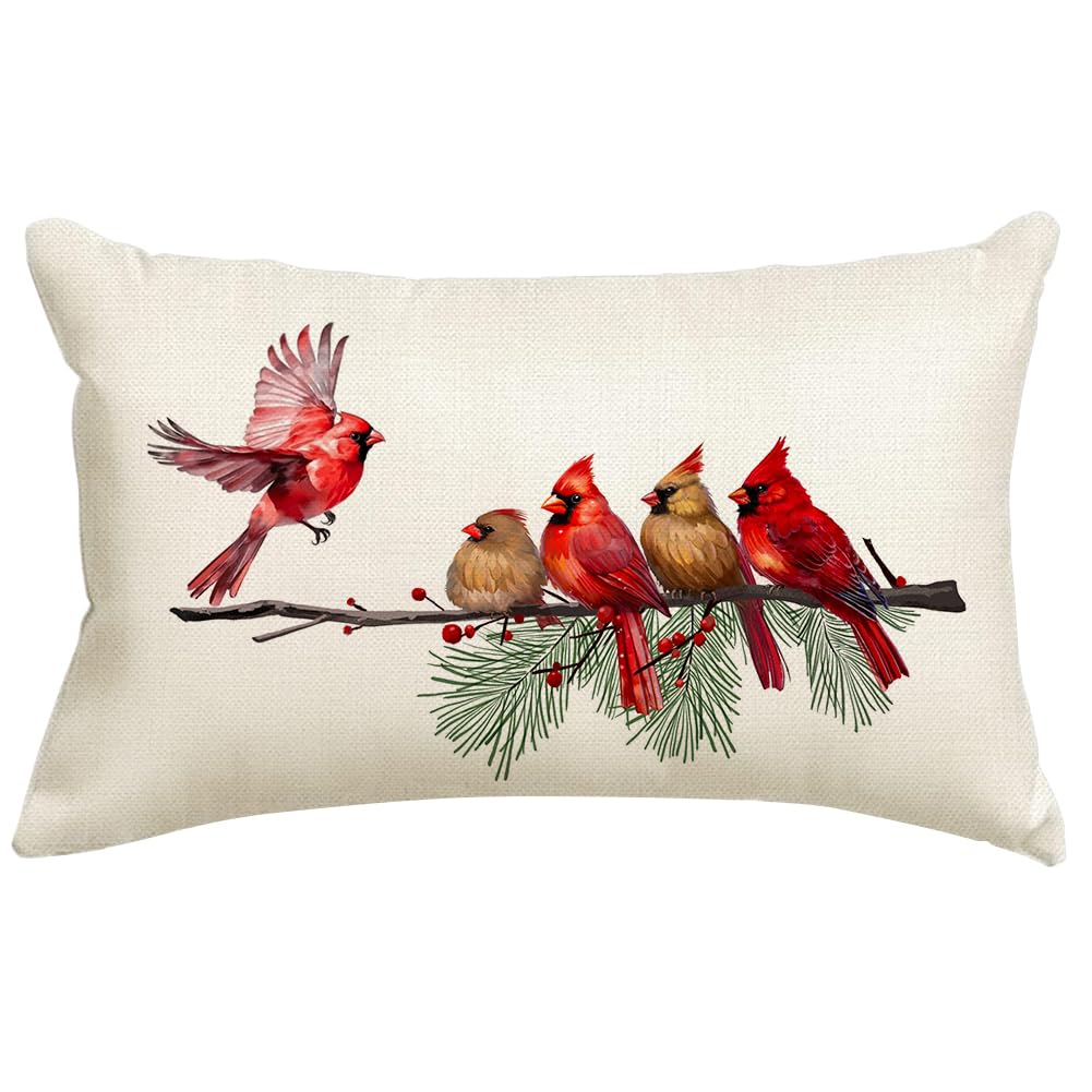 RABUSOFA Christmas Throw Pillow Covers 12x20 Cardinal Birds Holiday Decor