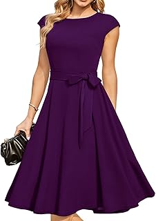 DRESSTELLS Women's Vintage Cocktail Dress, Women's Casual Dress, Round Neck, Short Sleeve, Grape