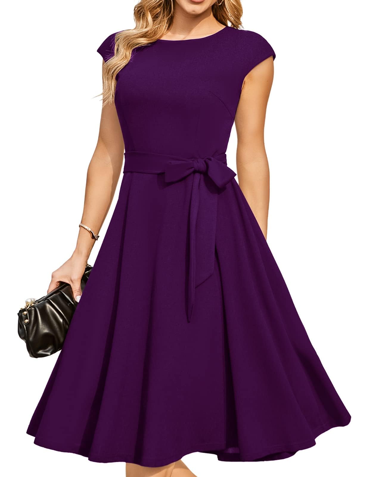 DRESSTELLS Women's Vintage Cocktail Dress, Women's Casual Dress, Round Neck, Sho