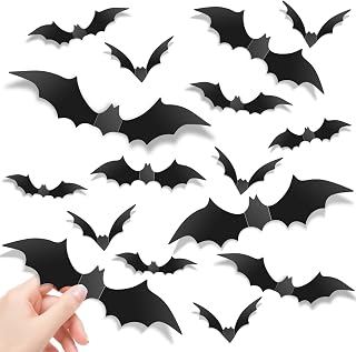 140Pcs Bats Halloween Decor, Real Scary Bat Stickers for Halloween Party | PVC 5 Sizes 3D Bats Wall Decord for Halloween Decorations Indoor Outdoor Home Bedroom Bathroom Door Window Office Kitchen