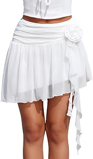 Avidlove Minifalda de malla para mujer, falda fluida Y2K, falda con dobladillo asimétrico de flores 3D