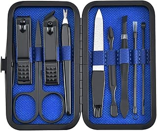 9 in 1 Professional Manicure Kit - Stainless Steel Nail Clipper Kit, Foot and Face Grooming Tools with Leather Travel Case for Hand Care, Nail Care Essential