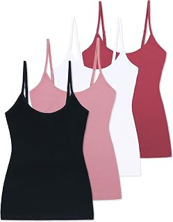 Comfneat Women's 4-Pack Spaghetti Tops Slim Fit Adjustable Straps Camisole