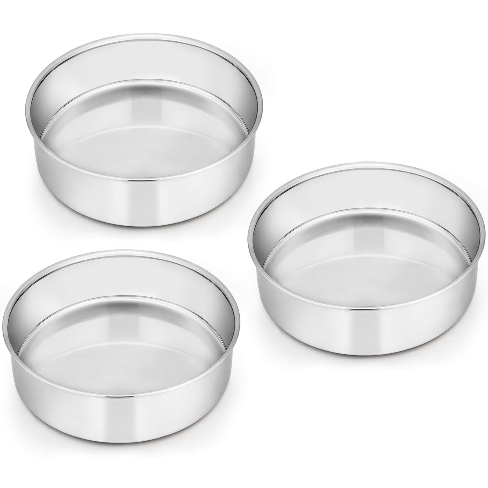 E-far 6 Inch Cake Pan Set of 3, Stainless Steel Round Smash Cake Baking Pans Tin