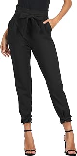 GRACE KARIN Women's Elegant High Waist Cropped Length Trousers 9/10 with Decorated Bow