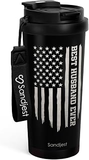 SANDJEST Stainless Steel 2-in-1 Lid Coffee Tumbler 18 oz, Best Husband Ever Insulated Travel Mug for Men, Fathers, Papa, Daddy, Gift Idea for Birthday, Christmas, Father’s Day, Valentine’s