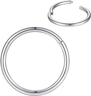 FOLLOWMOON 316L Surgical Steel Nose Rings Hoop Septum Clicker Hinged Segment Ring Lip Ear Piercing Earrings for Cartilage Helix Tragus Conch Rook 20g 18g 16g 14g 12g 10g 8g,Inner Diameter 5mm to 22mm