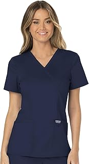 Cherokee Scrubs Top for Women Mock Wrap with 3 Pockets, Soft, 2-Way Stretch & Durable Fabric - WW610