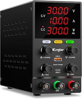 DC Power Supply Variable, 30V 10A Adjustable Switching Regulated DC Bench Power Supply with Intelligent Charging Mode, 18W USB Interface, Precision Encoder Knob (Black)