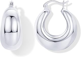 PAVOI 14K Gold Plated Oval Chunky Hoop Earrings for Women, Dangle Earrings