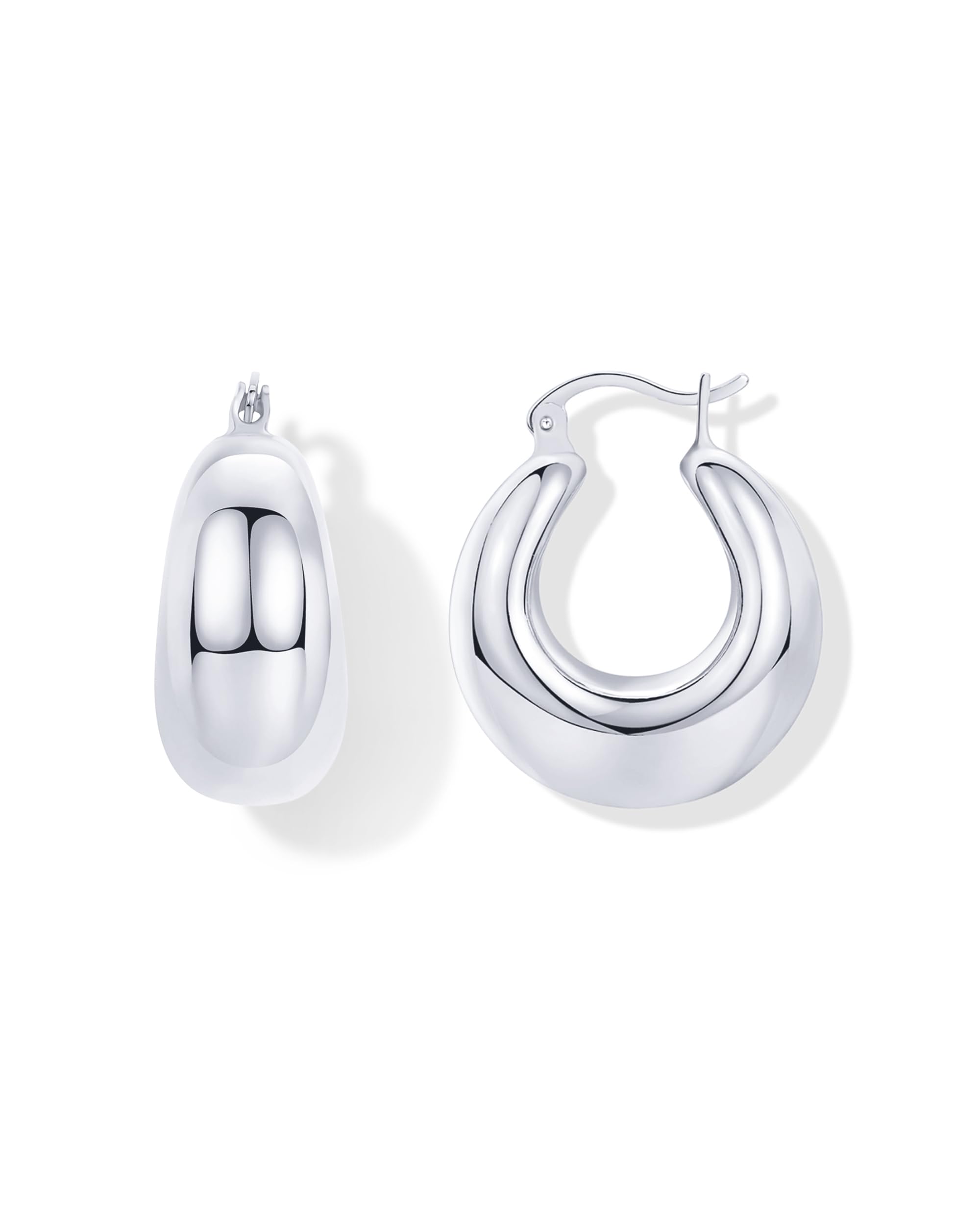 PAVOI 14K Gold Plated Oval Chunky Hoop Earrings for Women, Dangle Earrings