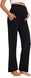 Foucome Maternity Trousers Over Bump Wide Leg Work Trousers | Loose Fit, Pregnancy Lounge Yoga Pants with Pockets, Cozy Casual Maternity Clothes