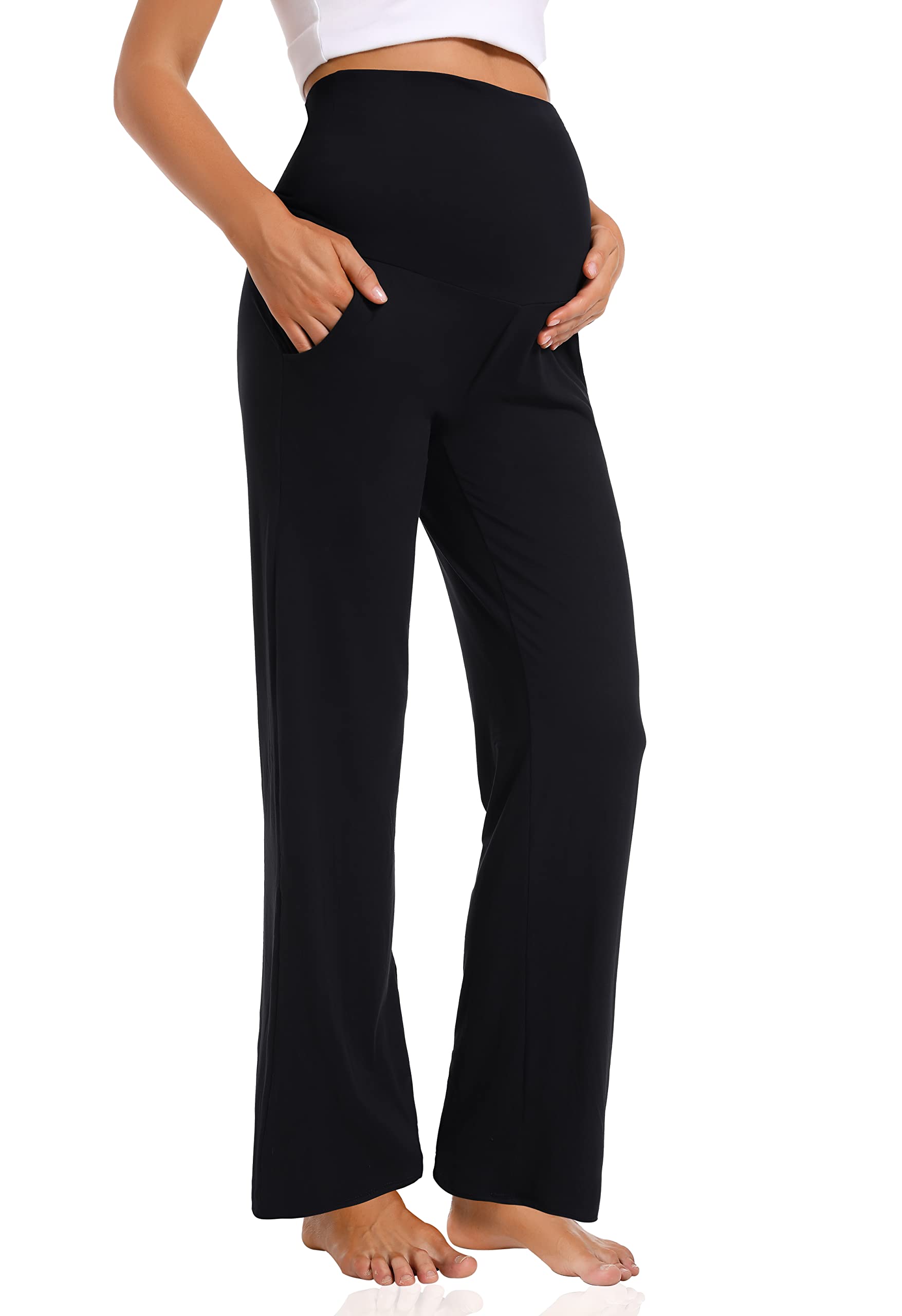 Foucome Maternity Trousers Over Bump Wide Leg Work Trousers | Loose Fit, Pregnan