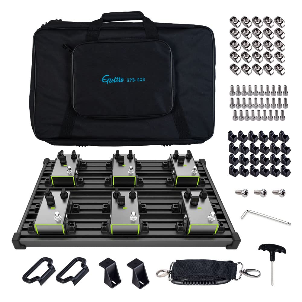 GUITTO Guitar Pedalboard, Secure Clip-On Design Aluminum Alloy Pedal Board with 