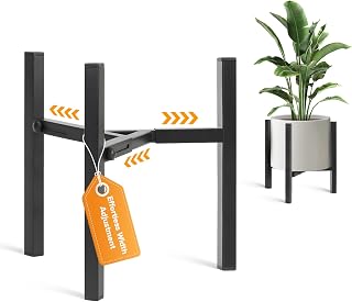 AZADESJET Plant Stand Indoor Adjustable, Metal Modern Indoor Plant Stand, Heavy Duty Plant Stands Outdoor Corner, Stable Plant Holder, Fits 8 to 12 Inches Pots, Black, 1 Pack, Pot & Plant Not Included