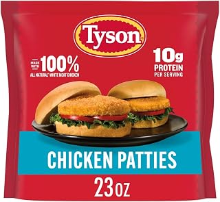 Tyson Frozen Chicken Patties, 23 Oz | 10g protein per serving; all natural, minimally processed; raised without added hormones; no artificial ingredients