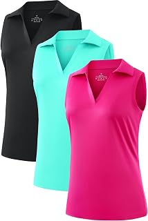 Womens Golf Shirt Sleeveless Collared V Neck Polo Tennis Tank Tops 3 Pack