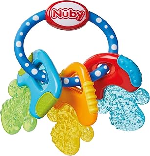 Nuby IcyBite Keys Soothing PureIce Gel Filled Teether for Sore Gums, 3M+ | Refrigerator Safe Teething Toy with Multiple Teething Surfaces, Encourages Oral Motor Skills While Relieving Baby Discomfort