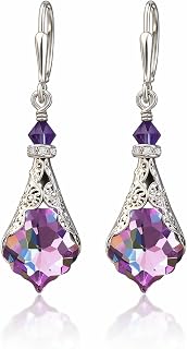 Antique Inspired Vintage Victorian Dangle Drop Earrings for Women - Colored Austrian Crystal Leverback Earrings - Jewelry Gift for Her