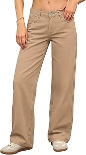 ELLEVEN Women's Low Rise Baggy Jeans Straight Leg Denim Pants