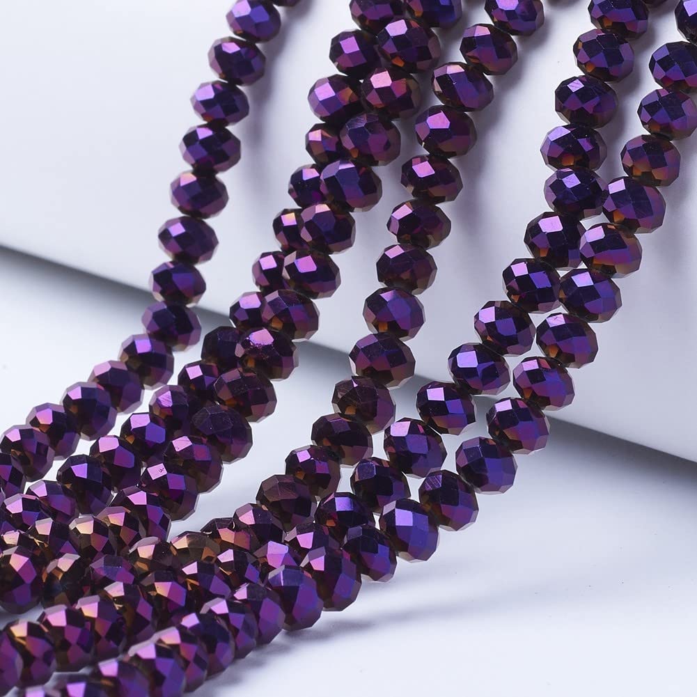 10 Strands Electroplated Fully Faceted Glass Beads Spacer Loose Beads for DIY Jewelry Making Bracelet Necklace Crafts 4x3mm 15inch Purple Plated