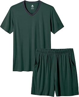 MoFiz Men's Pyjamas Summer Short Pyjamas Two Piece Pajamas Set Short Sleeve V Neck Pyjamas Shirt and Shorts Soft Comfortable with Pockets