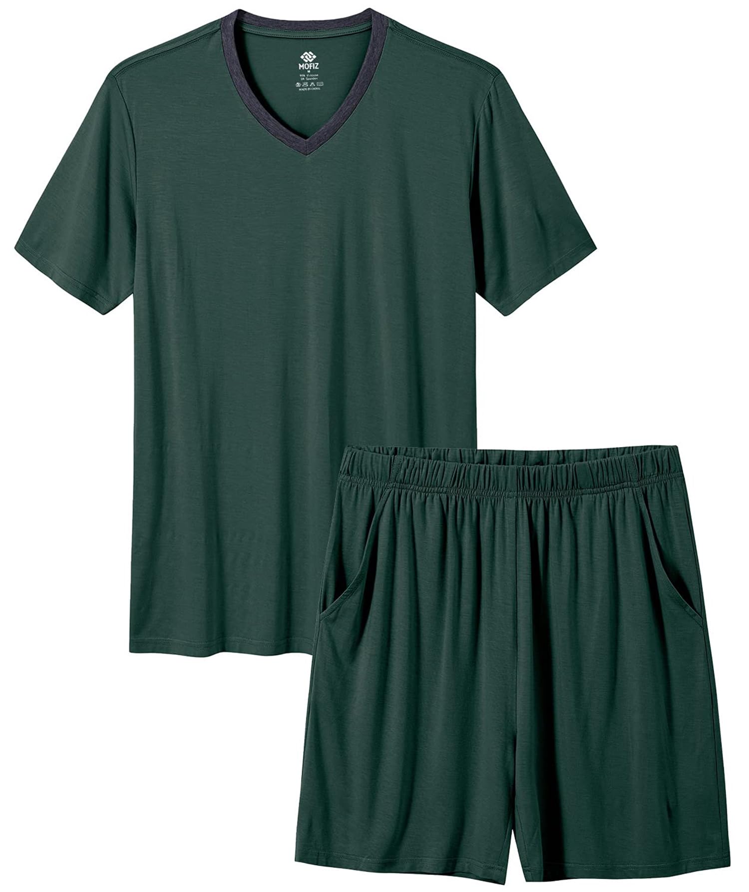 MoFiz Men's Pyjamas Summer Short Pyjamas Two Piece Pajamas Set Short Sleeve V Ne