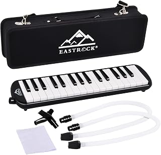 EastRock 32 Key Black Melodica Keyboard Soprano Piano Instrument with Case | Phosphor Bronze Reeds ABS Resin with Mouthpiece Tube Sets and Carrying Bag for Beginners Adults Gift