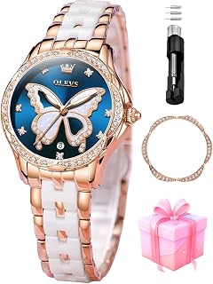 OLEVS Watches for Women Rose Gold Two Tone Fashion White Ceramic Ladies Wrist Watches Pink/Red Dial Stainless Steel Waterproof Date