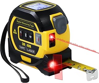 Fitdays 3-in-1 Laser Tape Measure with Cross Line Level | Digital Laser Measurement Tool 131ft/40m, Auto-Leveling LCD Display, in/ft/m Units | 16ft/5M Tape | (Yellow)