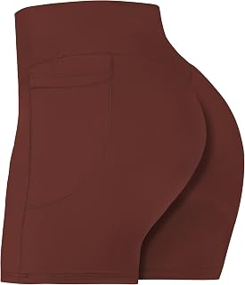 Sunzel Women's Front Seamless Biker Shorts with Pockets, Tummy Control Yoga Gym Bike Workout Shorts 5"