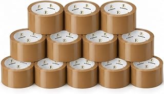 Brown Heavy Duty Packing Tape 48mm x 66m Strong Adhesive Parcel & Packaging Tape, FSC Certified Shipping Tape for Cardboard Boxes, Postage, Moving House, Storage & Warehouse Use | Pack of 12
