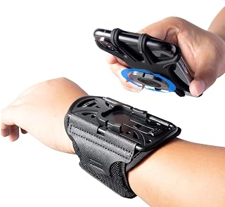 HLOMOM Wristband Phone Holder for Running, 360°Rotation & Detachable Sports Armband with Key Holder for iPhone 17/16/15/14/13/12/11/Pro/XS/XR/X/8/7/6/Plus, for Samsung Galaxy, Fits 4''-6.5''Phone
