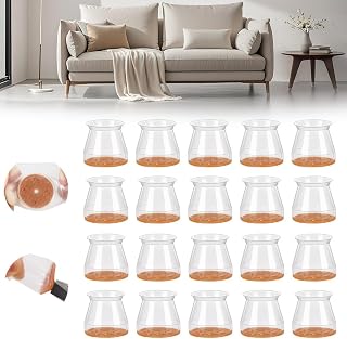 Silicone Chair Leg Protectors with Felt Skates, Anti-Scratch Furniture Covers Easy to Install Noise Reducing Transparent Pack of 24