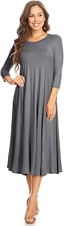 Women's Casual Basic Comfy 3/4 Sleeve Flare A-line Midi Long Maxi Dress(S-3XL)