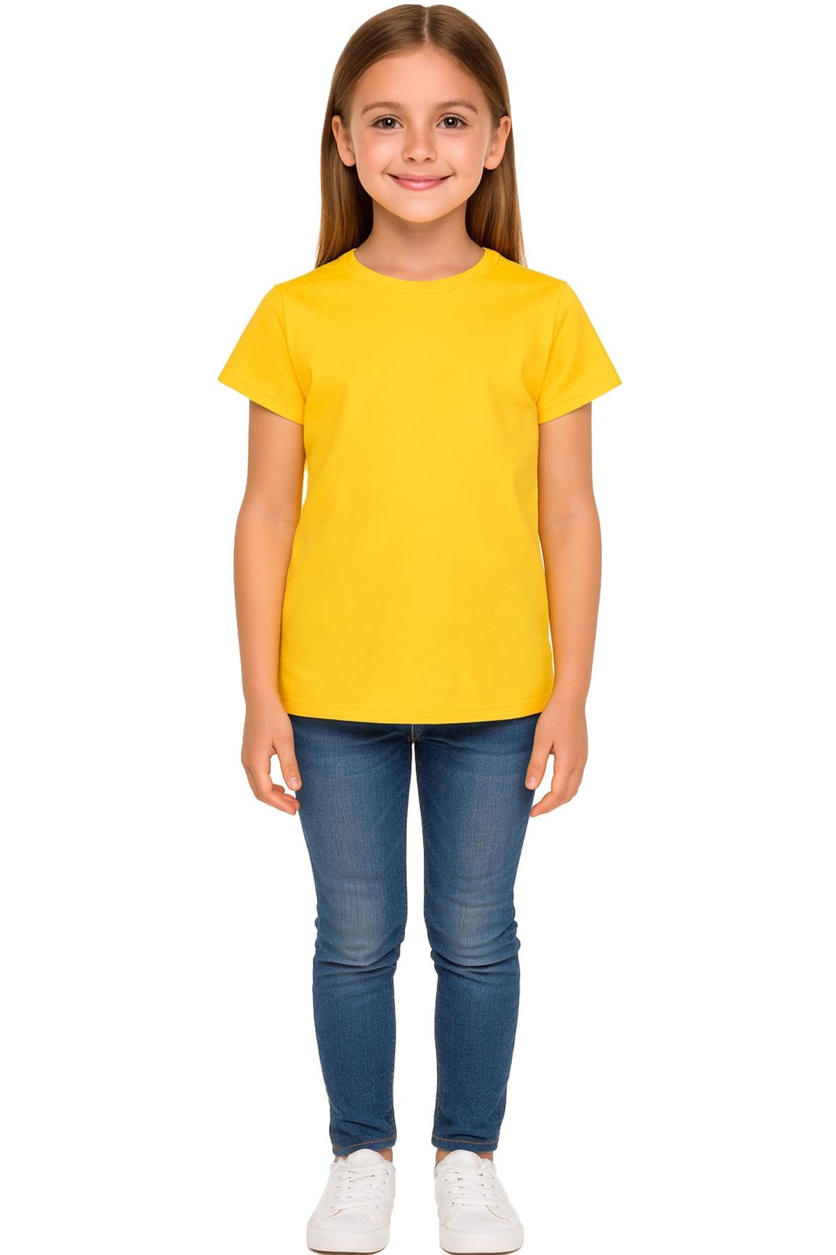 Girls Cotton T Shirt Plain Crew Neck Casual Fashion Top Everyday Wear | Soft Fee