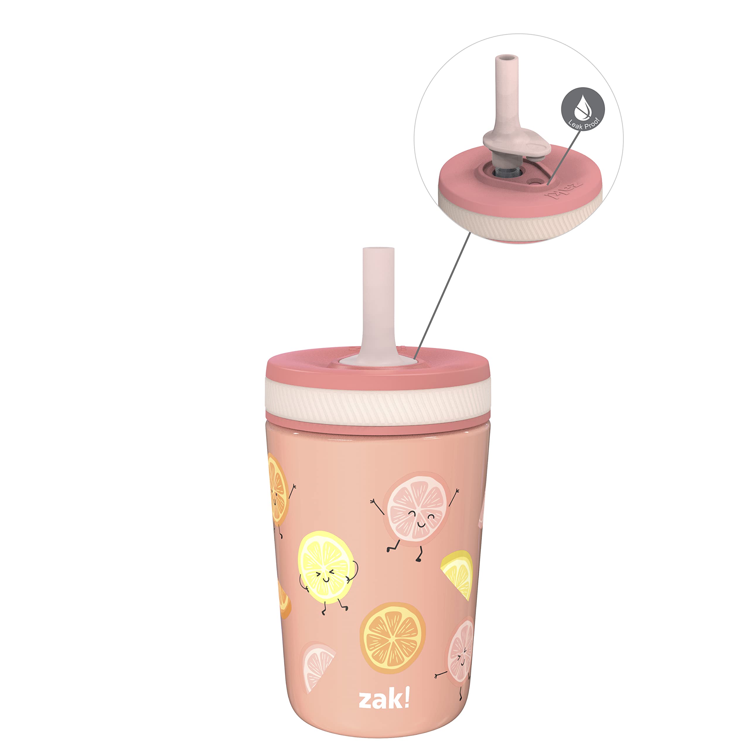 Zak Designs Happy Fruit Kelso 12oz Stainless Steel Leak-Proof Toddler Cup | BPA 