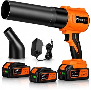Plymax Cordless Leaf Blower, 800,000 RPM Electric Handheld Blower, Leaf Blower Cordless with 2×4.0Ah Batteries & Charger,Snow Blowers with 2-Nozzles for Patio,Lawn Care,Dust,Snow & Car Drying, Orange
