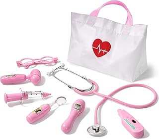 Phobby Doctor Kit Toy for Kids 3 4 5 6 Years Old, Pink | Toddler Pretend Medical Kit with Real Stethoscope, Storage Bag, Light & Sound Effect, Girls Boys Birthday Gift