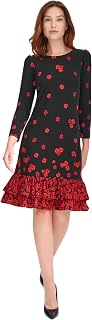 Tommy Hilfiger Women's Floral Print Shift Dress, Black/Scarlet Red, 40