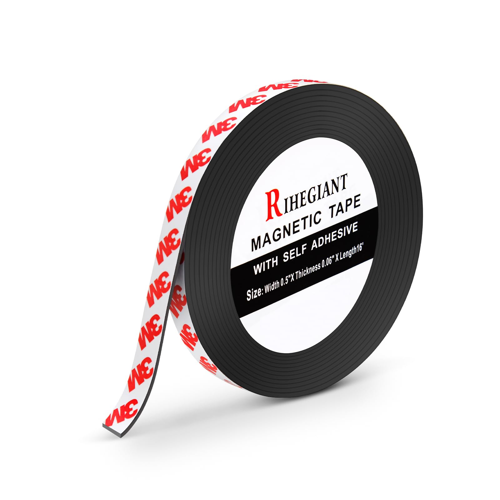 RIHEGAINT Magnetic Tape - 1/2" x 16ft 3M Flexible Magnet Strips | With 3M Strong